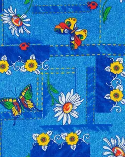 Бязь наб., шир. 150см,  пл 120+-2. 100% хл. рис 3879/1  джинса-ромашки арт. БХ-405-1-Б00525.041