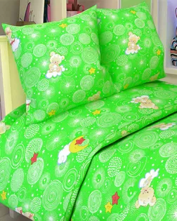 Бязь арт. 262 набивная  шир.150 пл.138+-7  рис. 084  Мишки в облаках  вид 3/9  бело- зеленый арт. ХВ-1092-1-Б00431.012