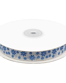 Декоративная лента 'Цветочки' DM-014 ш.1,5см (серебро/синий) 32.9м арт. АРС-3322-1-АРС0001069366