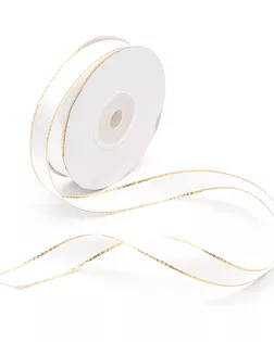 RB-011 Лента атласная односторонняя 22.86м ш1,5см с золотой нитью (001 белый) арт. АРС-8350-1-АРС0001151998