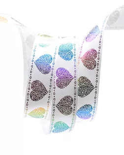 Лента атласная 'Сердечки' ш.2,5см (A2-001 белый) 22.5м арт. АРС-25176-1-АРС0001102011