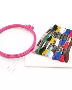 Базовый комплект для вышивания (пяльцы, иглы, канва, мулине 10 цветов), Bestex арт. АРС-37232-1-АРС0001218211