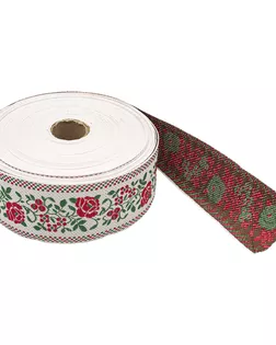 С3379Г17 Лента жаккардовая рис.9600 'Розы' 50мм*25м (1 белый/красный/зеленый) арт. АРС-47321-1-АРС0001225878