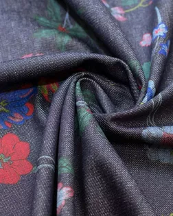 Джинса плотная с рисунком "Цветочки"на синем фоне арт. ГТ-6305-1-ГТ-11-8057-10-21-3