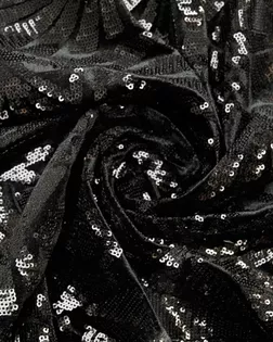 Ткань плательная с пайетками "Орнамент" на бархате, цвет черный арт. ГТ-9736-1-ГТ2-10737-1-38-1