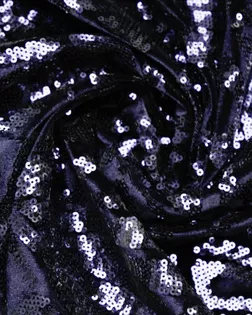 Ткань плательная с пайетками "Орнамент" на бархате, цвет темно-синий арт. ГТ-9737-1-ГТ2-10738-1-30-1