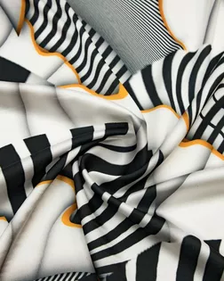 Блузочно-плательная ткань с абстрактным рисунком, цвет черно-белый с оранжевым арт. ГТ-8476-1-ГТ-28-10366-2-21-1