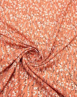 Штапель с рисунком "Цветочные веточки" на приглушенно-коралловом фоне арт. ГТ-8323-1-ГТ-43-10187-10-21-1