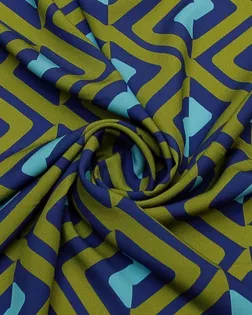 Штапель с  рисунком "Ромбы" в сине-оливковом цвете арт. ГТ-8730-1-ГТ-43-10628-14-21-1