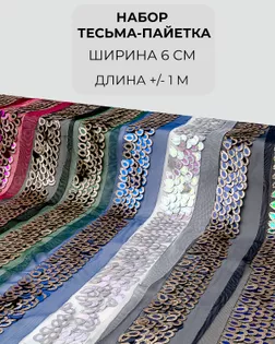Набор тесьма-пайетка ш.6см (8 цветов +/- 1 м) арт. ТМ-8328-1-46207