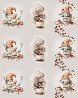 Полотно вафельное "Кофейные гномики" арт. ПВ150-409-1-0895.077