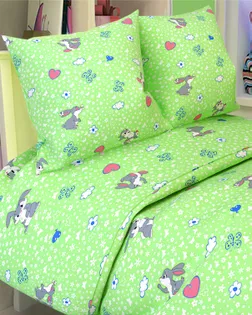 Бязь арт. 262 набивная  шир.150 пл.138+-7  рис. 085  Зайки серые  вид 3/9 бело-зеленый арт. ХВ-1183-1-Б00431.073