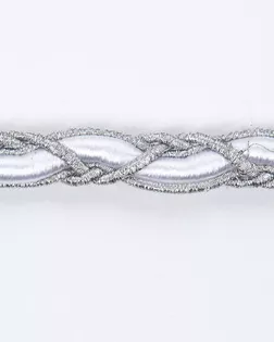 Тесьма "косичка" белый/серебро 10мм вискоза/люрекс арт. ПРС-941-4-ПРС0023336