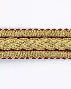 Тесьма "косичка" металлизированная бордовый/золото 22мм люрекс/полиэстер, 10м арт. ПРС-4455-1-ПРС0023610