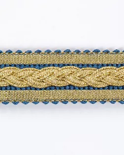 Тесьма "косичка" металлизированная золото/голубой 22мм люрекс/полиэстер, 10м арт. ПРС-4456-1-ПРС0023611