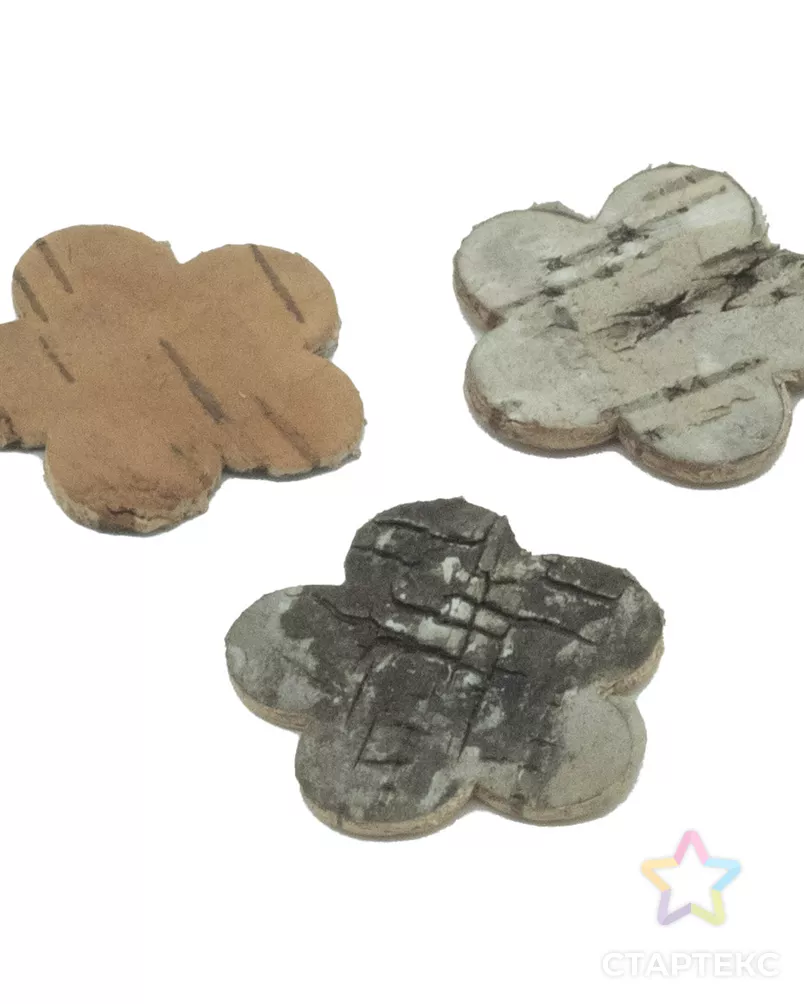 YW201 Декоративные элементы из коры дерева 'Цветочек', 3см, 30шт/уп (нат/дерево) арт. АРС-27630-1-АРС0001039202 - рис. 1