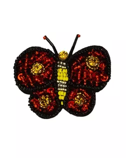 Аппликация пришивная c бисером и стразами,  "Бабочка", цвет черный+красный+желтый, тип 6149АП арт. ССФ-893-1-ССФ0017584331