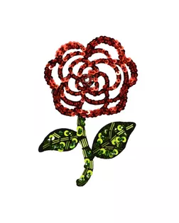 Аппликация пришивная с бисером и пайетками,  "Роза", цвет красный+зеленый, тип 6146АП арт. ССФ-1304-1-ССФ0017585484