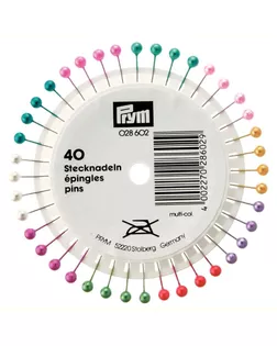 "PRYM" 028602 Иглы для закалывания с пластик. головками 100% сталь 40 шт в пластиковой упаковке ассорти арт. ГММ-108552-1-ГММ065578753384
