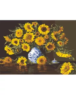 Канва/ткань с рисунком "Grafitec" серия 14.000 90 см х 60 см 14.284 Подсолнухи в голубой вазе арт. ГММ-7626-1-ГММ0026387