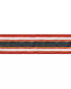 Лента органза с рисунком с проволокой по краю SAFISA ш.3см 15м (белый/красный/черный) арт. ГЕЛ-10988-1-ГЕЛ0007600