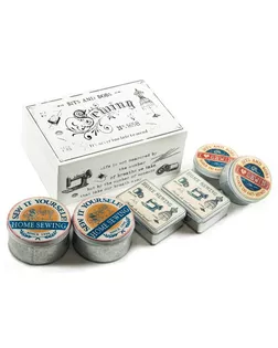 Набор жестяных коробочек для мелкой фурнитуры в дерявянной шкатулке c надписями арт. ГЕЛ-20339-1-ГЕЛ0090311