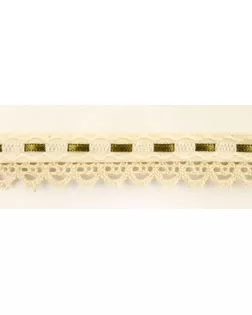 Тесьма декоративная 2см, с кружевом и атласной оливковой лентой (бежевая) (30м) арт. ГЕЛ-5545-1-ГЕЛ0114068