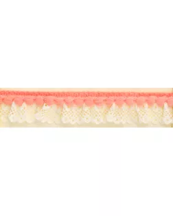 Рюш декоративный с помпонами, 20 мм, цвет сливочный с коралловым арт. ГЕЛ-9128-1-ГЕЛ0124739