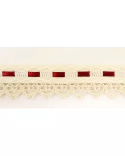 Тесьма декоративная ш.2см, с кружевом и атласной бордовой лентой (бежевый) 30м арт. ГЕЛ-9982-1-ГЕЛ0114067
