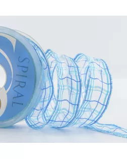 Лента органза с рисунком с проволокой по краю SAFISA ш.2,5см 15м (16 белый/синий) арт. ГЕЛ-11003-1-ГЕЛ0109364