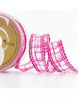 Лента органза с рисунком с проволокой по краю SAFISA ш.2,5см 15м (20 белый/розовый) арт. ГЕЛ-12037-1-ГЕЛ0109365