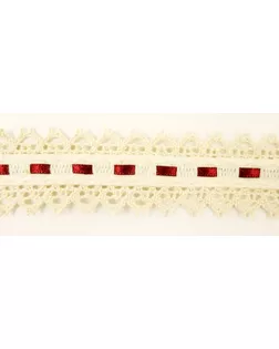 Тесьма декоративная ш.3см, с двойным кружевом и атласной бордовой лентой (бежевый) 30м арт. ГЕЛ-13253-1-ГЕЛ0114070