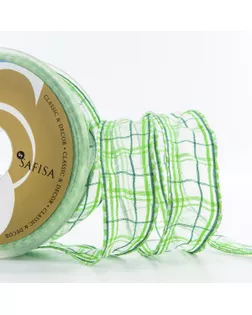 Лента органза с рисунком с проволокой по краю SAFISA ш.2,5см 15м (62 белый/зеленый) арт. ГЕЛ-14950-1-ГЕЛ0109362