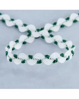 Тесьма PEGA тип вьюнчик, белый с зеленым, 7 мм 25м арт. ГЕЛ-19626-1-ГЕЛ0113469