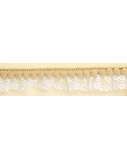 Рюш декоративный с помпонами ш.2см (белый с бежевым) арт. ГЕЛ-24421-1-ГЕЛ0124733