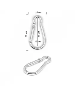Карабин металл TBY-165165 50х25мм (внутр. 41х16мм) цв. никель уп. 10шт арт. МГ-119182-1-МГ1002891