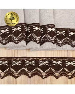 Кружево из мерсеризованного хлопка KRUZHEVO 37мм цв.коричневый+белый, уп.3м арт. МГ-121555-1-МГ1024249