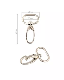 Карабин металл TBY-AX10.2-20 43х25мм (внутр. 20мм) цв. никель уп. 2шт арт. МГ-133401-1-МГ1681880