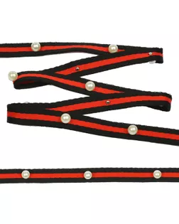 Тесьма-стропа Лампас с бусинами PB1 ш.1см цв.черный/красный (13.71м) арт. МГ-7886-1-МГ0601218