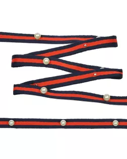 Тесьма-стропа Лампас с бусинами PB3 ш.1см цв.синий/красный (13.71м) арт. МГ-7888-1-МГ0601221