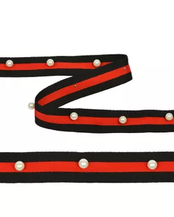 Тесьма-стропа Лампас с бусинами PB5 ш.2,5см цв.черный/красный (13.71м) арт. МГ-7890-1-МГ0601224