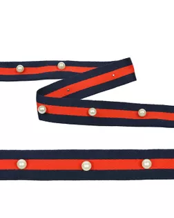 Тесьма-стропа Лампас с бусинами PB6 ш.2,5см цв.синий/красный (13.71м) арт. МГ-7891-1-МГ0601225