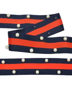 Тесьма-стропа Лампас с бусинами PB9 ш.4см цв.синий/красный (13.71м) арт. МГ-7894-1-МГ0601229