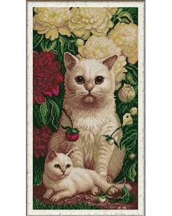Рисунок на ткани (Бисер) КОНЁК Котята в пионах 25х45 см арт. МГ-91111-1-МГ0795342