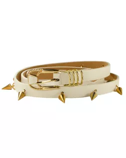 Ремень женский и/к с подвесными шипами, длина 112см, ширина 1,4см, пряжка золото, цвет белый, тип 4F01 арт. ССФ-2423-1-ССФ17904904.00001