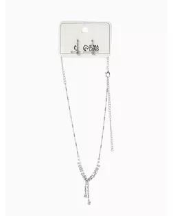 Набор 2 предмета; серьги, колье "Легкий флирт" дождик, белый в серебре арт. СМЛ-289-1-СМЛ1039005