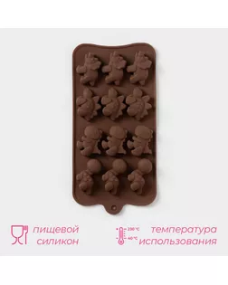 Форма для шоколада Доляна «Дино», силикон, 21×11×2 см, 12 ячеек (4×2,5×2 см), цвет коричневый арт. СМЛ-241583-1-СМЛ0001057114