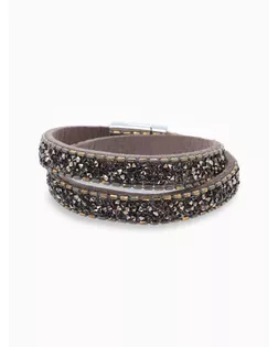 Браслет кожа "Каменная роскошь" россыпь, цвет белый в серебре арт. СМЛ-20652-1-СМЛ1110055