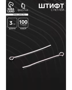 Штифт с петлёй СМ-1083, 3 см, упаковка 100 гр, цвет серебро арт. СМЛ-24163-2-СМЛ1148717