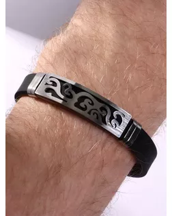 Браслет унисекс "Мощь" прямоугольник с косичкой, цвет чёрный в серебре арт. СМЛ-1068-1-СМЛ1364725